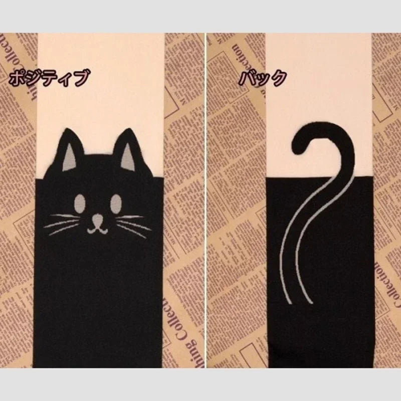 Black Cat Print Knee-High Socks