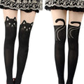 Black Cat Print Knee-High Socks